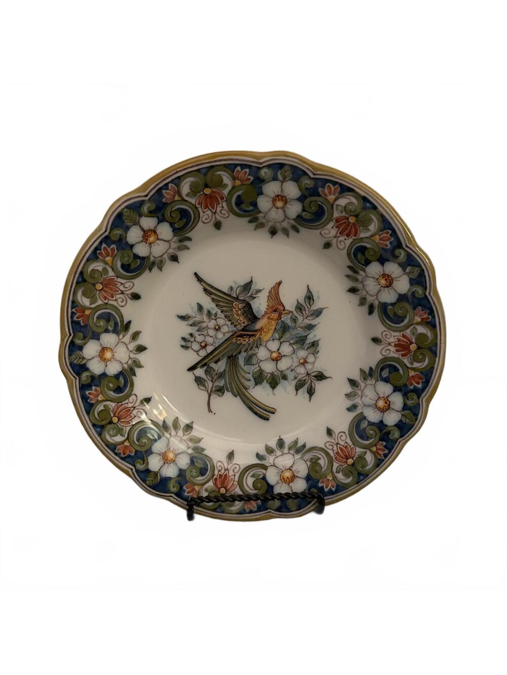 Royal Tichelaar Makkum/Delft polychrome plate with bird and floral motifs c1940s